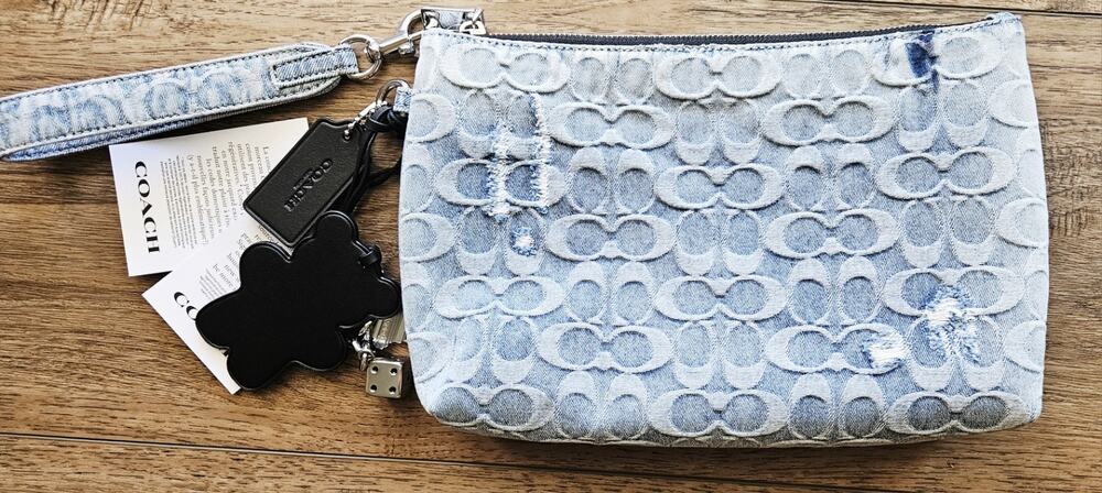 Coach Pouch with Charms in Loved Signature Denim & Leather Sv/Light Indigo NWT